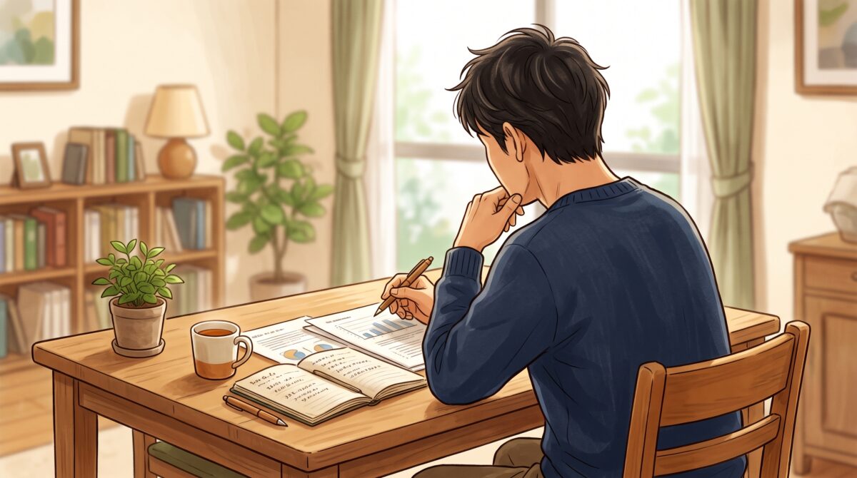 保険料について調べながら考える40代男性の様子