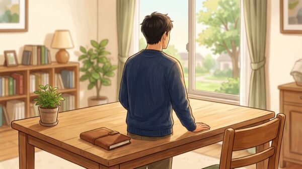 自分の性格や過去を振り返る40代男性の様子